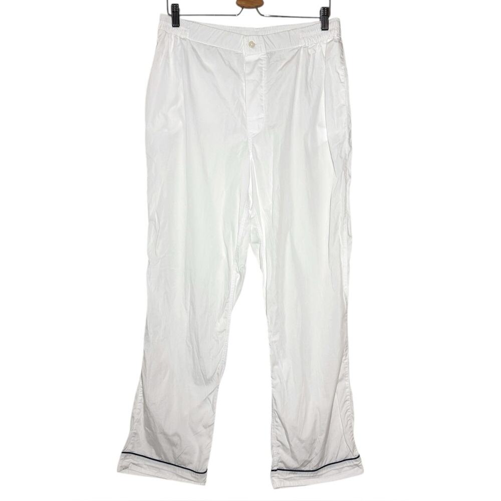 Sleepy Jones White Navy Blue Contrast Cotton Elastic Marcel Pajama Pants - Large
